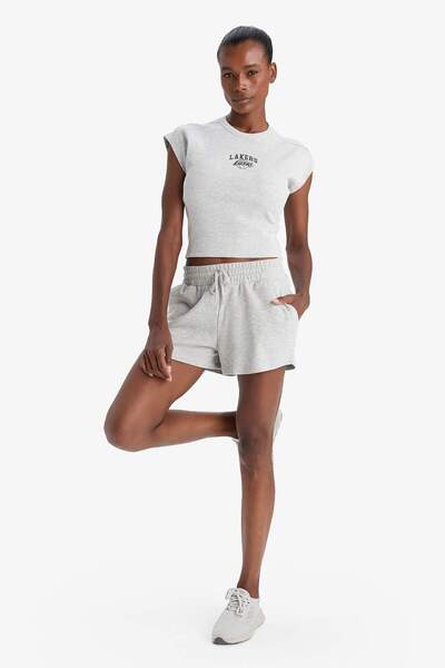 DeFacto Defactofit Nba Los Angeles Lakers Standard Fit Crew Neck Embroidery Print Ribbed Camisole Short Sleeve