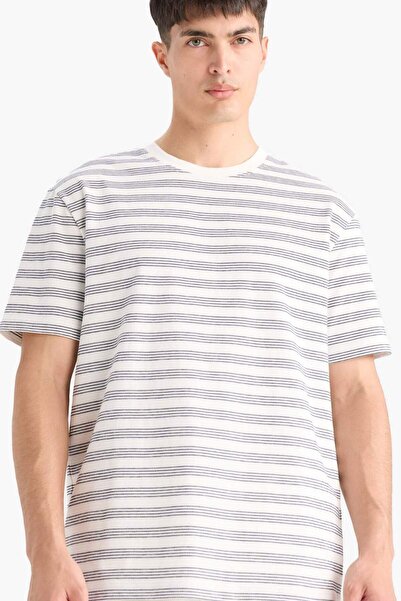 DeFacto Tricou cu mânecă scurtă cu decolteu rotund și dungi E2623AX25SM