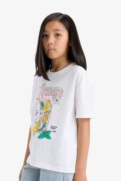 DeFacto Tricou cu mânecă scurtă imprimat pentru fete Relax Fit Crew E0389A825SM