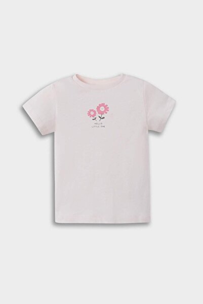 DeFacto Kız Bebek 2'li Takım Çiçekli Penye Kısa Kollu Tişört Salopet E8367A525SM