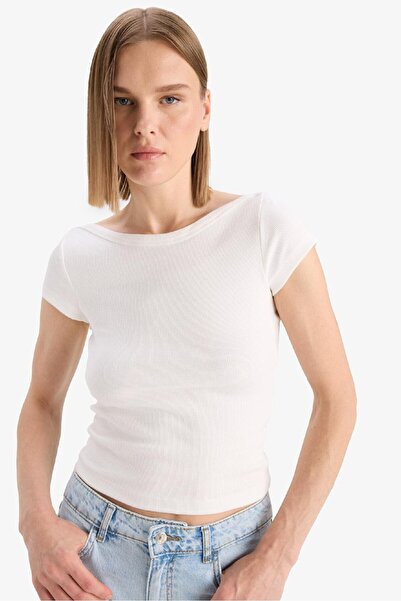 DeFacto Slim Fit Slim Fit Boat Neck Basic Απλό Καμισόλα Κοντομάνικο T-shirt F5015AX25SM