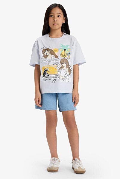 DeFacto Κοριτσίστικο μπλουζάκι με κοντό μανίκι με φαρδιά εφαρμογή με λαιμόκοψη E0356A825SM