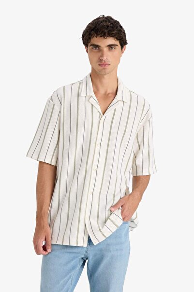 DeFacto Relax Fit Apaş Yaka Kısa Kollu Çizgili Gömlek D7315AX25SP
