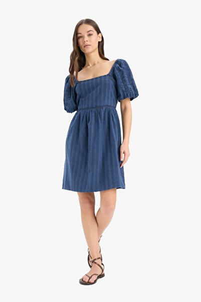 DeFacto U Yaka Pamuklu Kısa Kollu Mini Yazlık Elbise E5390AX25SM