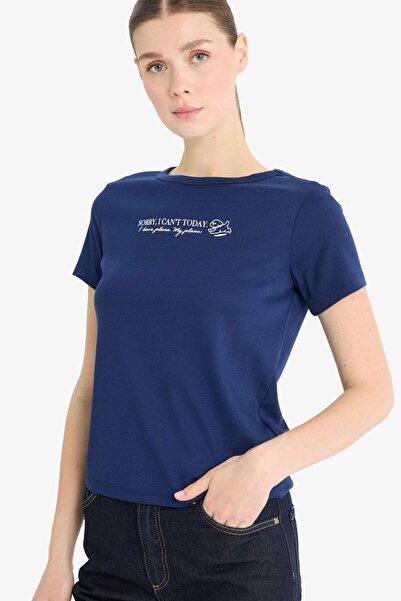 DeFacto Μπλουζάκι με κοντό μανίκι με στάμπα με λαιμόκοψη κανονικής εφαρμογής F5101AX25SM