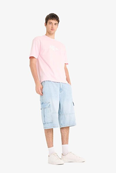 DeFacto 100 % Baumwolle, Boxy Fit, Rundhalsausschnitt, bedrucktes Kurzarm-T-Shirt F6123AX25SM