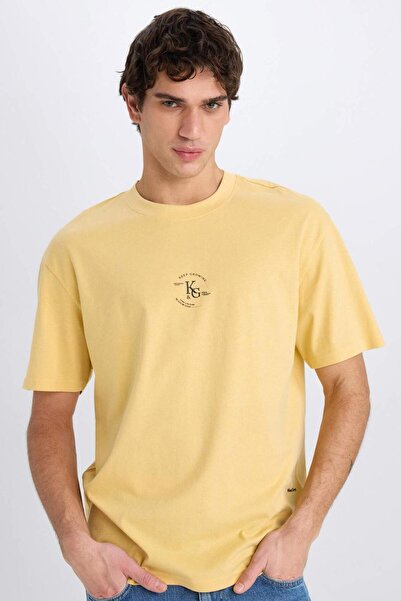 DeFacto 100% Cotton Boxy Fit Crew Neck Printed Short Sleeve T-Shirt E0911Ax25Sm