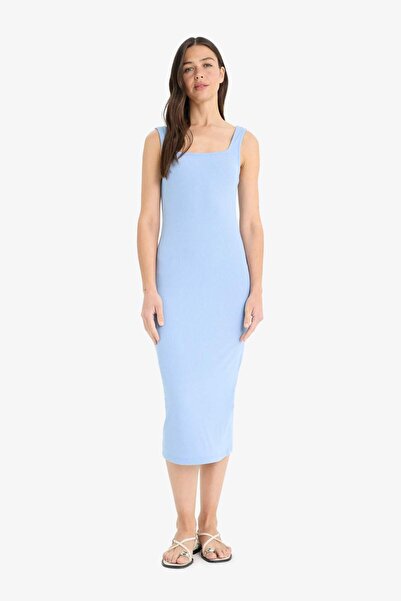 DeFacto Rochie de vară midi cu bretele cu guler pătrat Bodycon Z7577AZ25SM