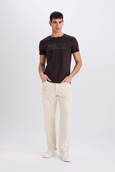 DeFacto 100% Cotton Slim Fit Slim Fit Crew Neck Printed Short Sleeve T-Shirt E0577Ax25Sm