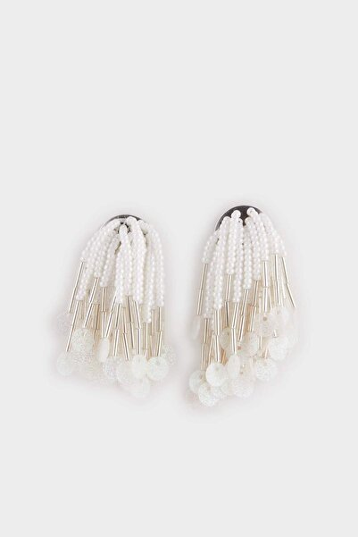 DeFacto Women's White Pearl Straw Detailed Earrings F0828Axns