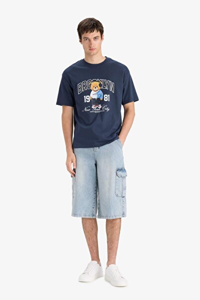 DeFacto 100% бавовна Boxy Fit велосипедний комір з принтом, короткий рукав, футболка F4284AX25SM