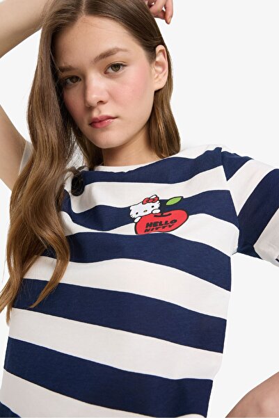 DeFacto Tricou cu mânecă scurtă cu decolteu în dungi Hello Kitty F4565AX25SM