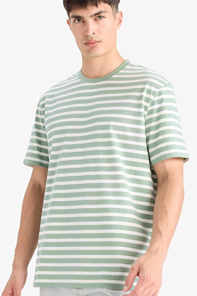 DeFacto 100% памук, редовна кройка, къс ръкав, раирана тениска с обло деколте E2637AX25SM