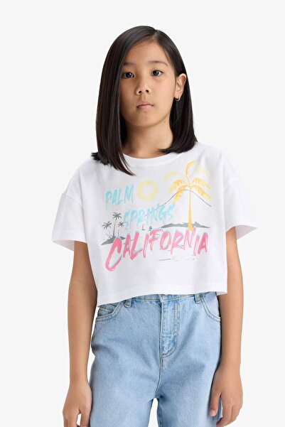 DeFacto Girl's Crop Crew Neck Printed Short Sleeve T-Shirt E0388A825Sm