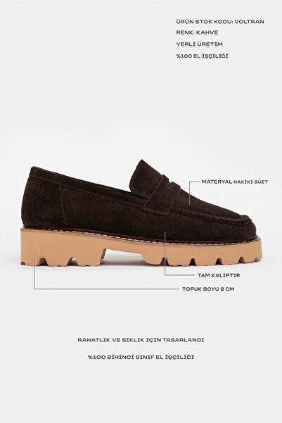 NİŞANTAŞI SHOES Voltran Кава Справжня замша Товста підошва Жіночі лофери