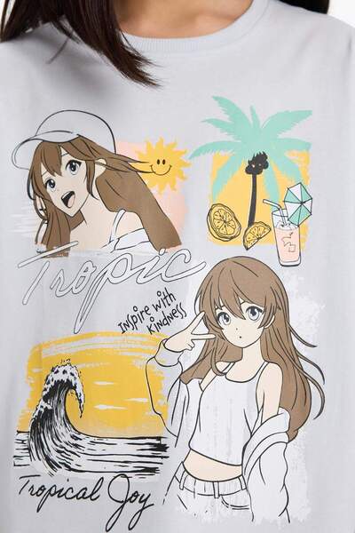 DeFacto Κοριτσίστικο μπλουζάκι με κοντό μανίκι με φαρδιά εφαρμογή με λαιμόκοψη E0356A825SM