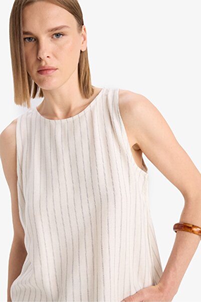 DeFacto Crew Neck Striped Linen Blend Tank Top F0398Ax25Sp