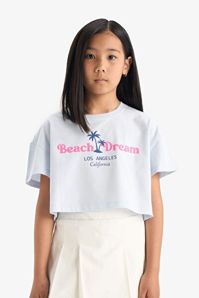 DeFacto Κοριτσίστικο μπλουζάκι με κοντό μανίκι με λαιμόκοψη E0385A825SM