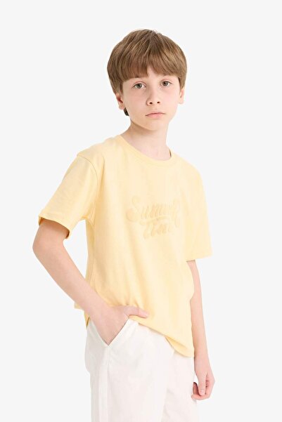 DeFacto Boys' Crew Neck Embroidered Short Sleeve T-Shirt E8457A825Hs
