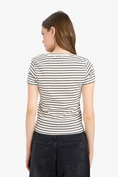 DeFacto Μπλουζάκι με κοντό μανίκι με ριγέ λαιμόκοψη Coool Hello Kitty F4566AX25SM