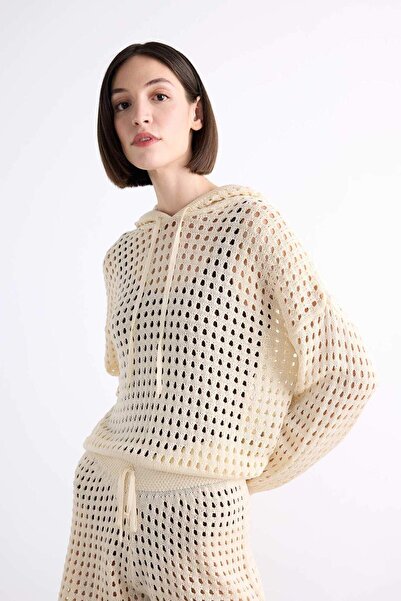 DeFacto Kapüşonlu Kroşe Uzun Kollu Plaj Üstü F7462AX25HS