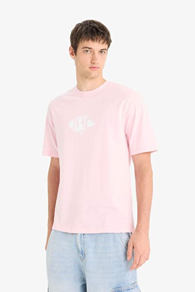 DeFacto Μπλουζάκι με κοντό μανίκι με στάμπα 100% βαμβακερό Boxy Fit Crew F6123AX25SM