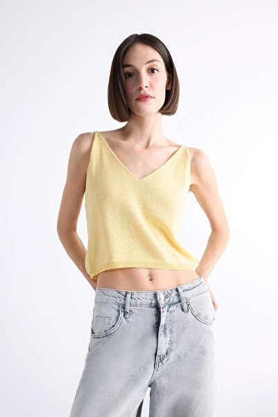 DeFacto V Yaka Crop Askılı Triko Bluz F7499AX25SM