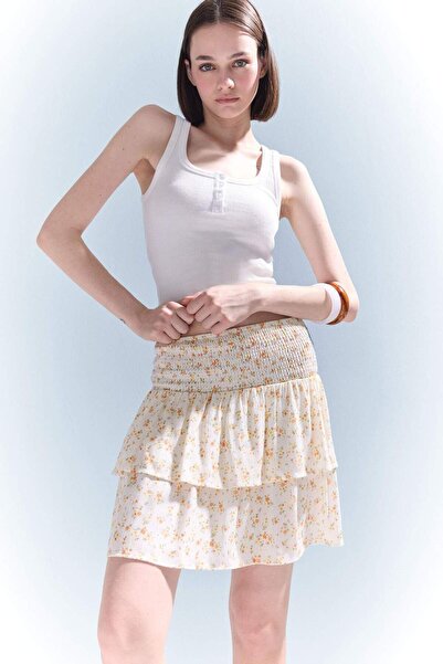 DeFacto Coool A-Line Floral Regular Waist Crinkle Viscose Mini Skirt F5130Ax25Sm
