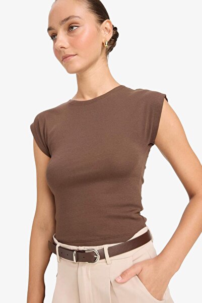 DeFacto Slim Fit Slim Fit Crew Neck Basic Solid Modal κοντομάνικο μπλουζάκι F0685AX25SP