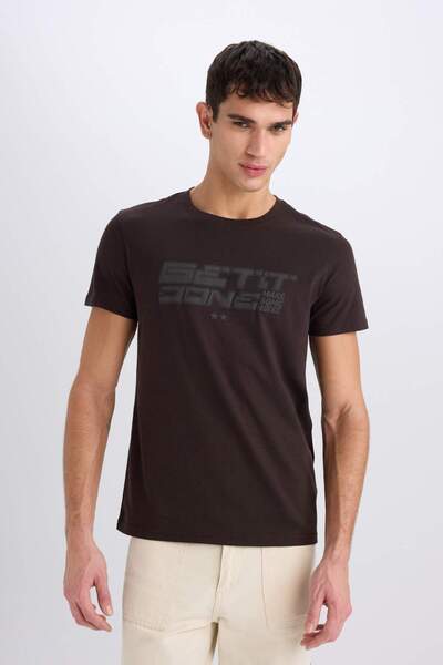 DeFacto 100% βαμβακερό μπλουζάκι με κοντό μανίκι με στάμπα με λεπτή εφαρμογή E0577AX25SM