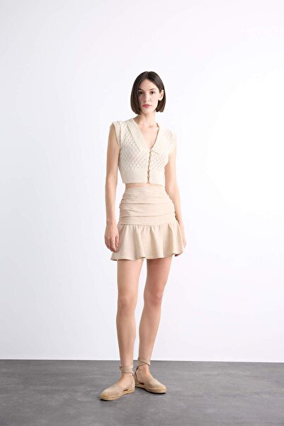 DeFacto Crop Collar Button Crochet Short Sleeve Cardigan F7500Ax25Sm
