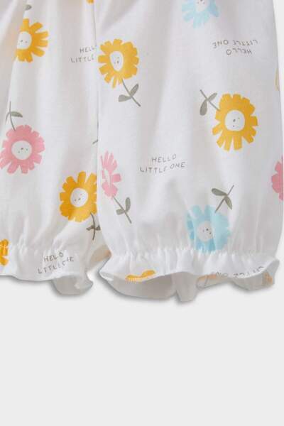 DeFacto Kız Bebek 2'li Takım Çiçekli Penye Kısa Kollu Tişört Salopet E8367A525SM