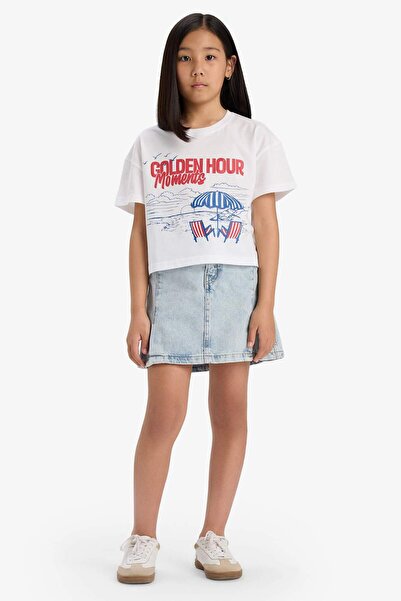 DeFacto Tricou cu mânecă scurtă imprimat pentru fete, cu decolteu rotund, E0391A825SM