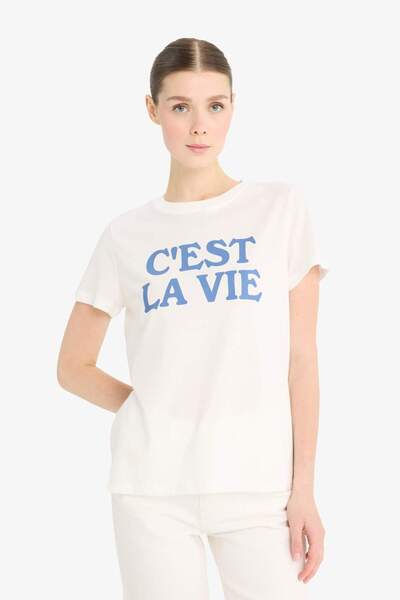 DeFacto Bedrucktes Kurzarm-T-Shirt aus gekämmter Baumwolle mit normaler Passform und Rundhalsausschnitt F5888AX25SM