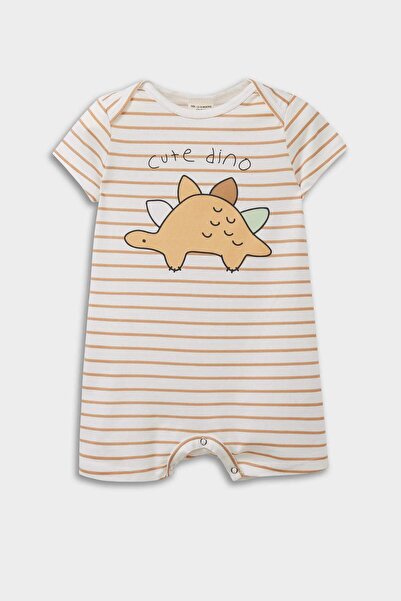 DeFacto Baby Boy Newborn Dinosaur Printed Combed Cotton Short Sleeve Romper E4016A525Hs
