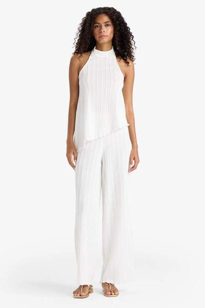 DeFacto Wide Leg Wrinkled Wide Leg Pants F6172Ax25Sm