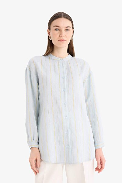 DeFacto Relax Fit Basic Düz Simli Kumaş Uzun Kollu Tesettür Gömlek Tunik D9759AX25HS