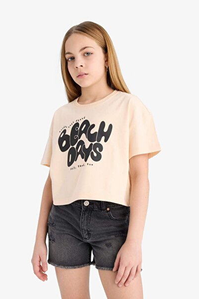 DeFacto Girl's Crew Neck Printed Short Sleeve T-Shirt E0384A825Sm