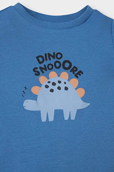 DeFacto Erkek Bebek 2'li Takım Dinozor Baskılı Fitilli Kaşkorse Kısa Kollu Çıtçıtlı Body Şort E8228A525SM