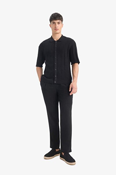 DeFacto Μπλουζάκι από 100% βαμβάκι Standard Fit με κοντό μανίκι μαύρο πλεκτό μπλουζάκι E4605AX25SM