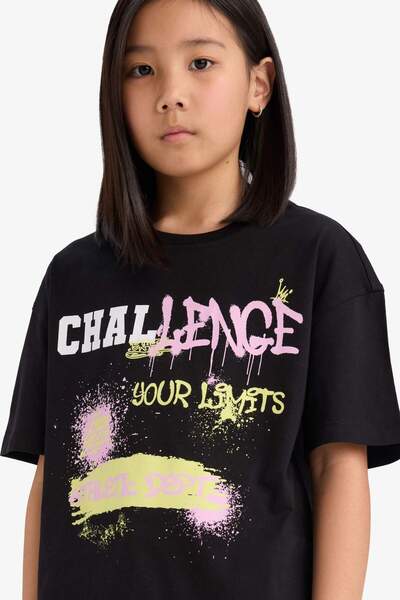 DeFacto Oversize Φαρδιά Εφαρμογή Μπλουζάκι με Στάμπα με Κοντό Μανίκι για Κορί...