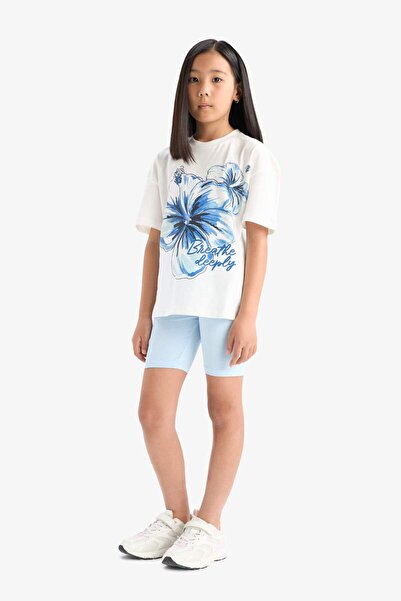 DeFacto Girls 2Pcs Set Printed Short Sleeve T-Shirt Biker Leggings E4759A825Hs