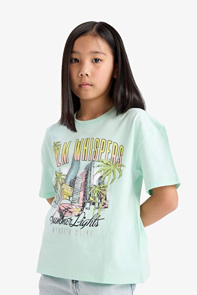 DeFacto Girls Relax Fit Crew Neck Printed Short Sleeve T-Shirt E0389A825Sm