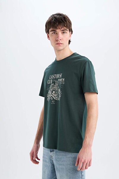 DeFacto 100% Cotton Regular Fit Crew Neck Printed Short Sleeve T-Shirt E3788Ax25Sm