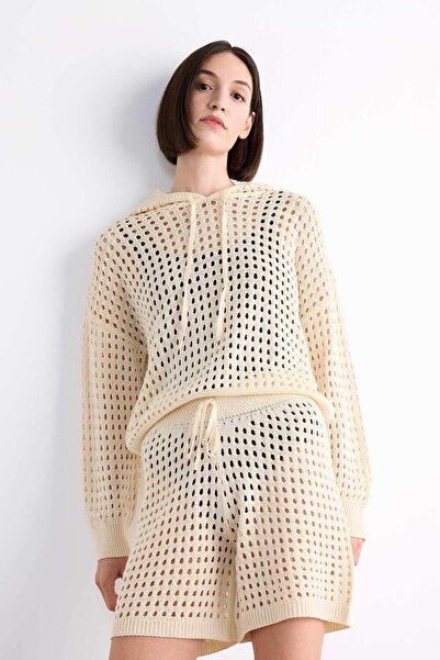 DeFacto Kapüşonlu Kroşe Uzun Kollu Plaj Üstü F7462AX25HS