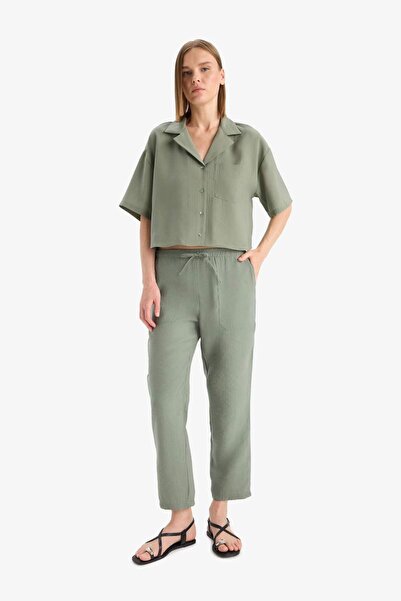 DeFacto Loose Fit Ceket Yaka Modal Kısa Kollu Gömlek F0399AX25SP
