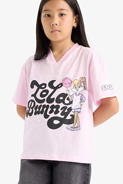 DeFacto Kız Çocuk Looney Tunes Relax Fit V Yaka Kısa Kollu Tişört F5392A825HS