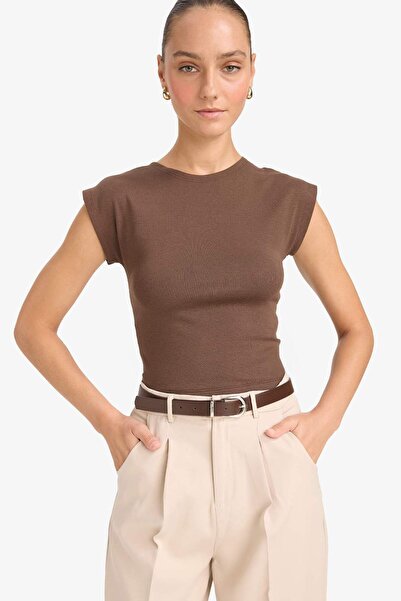 DeFacto Slim Fit Slim Fit Crew Neck Basic Solid Modal κοντομάνικο μπλουζάκι F0685AX25SP