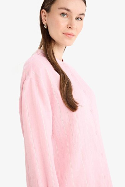 DeFacto Relax Fit Basic Düz Simli Kumaş Uzun Kollu Tesettür Gömlek Tunik D9759AX25HS