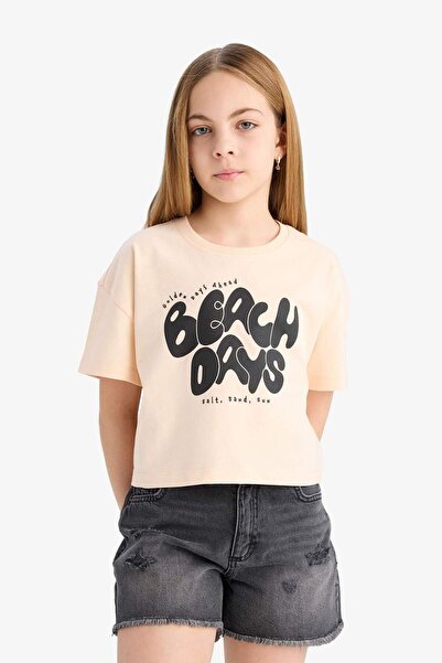 DeFacto Girl's Crew Neck Printed Short Sleeve T-Shirt E0384A825Sm